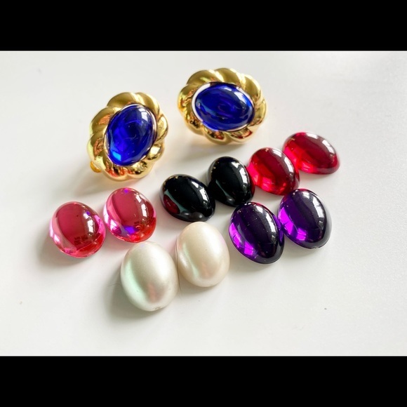 Vintage 6 Earrings in 1 Interchangeable Jelly Cabochon Park Lane 80s Earrings. - Picture 2 of 5
